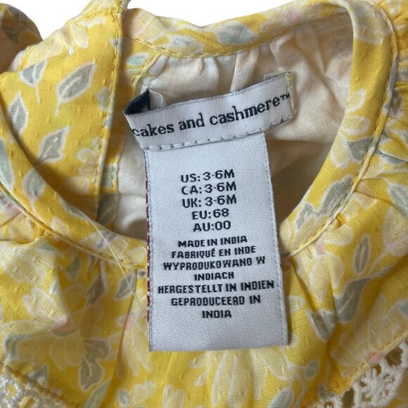 Cupcakes And Cashmere Yellow Floral Baby Dress Withh Lace Collar Sz 3-6M- New - Picture 5 of 6